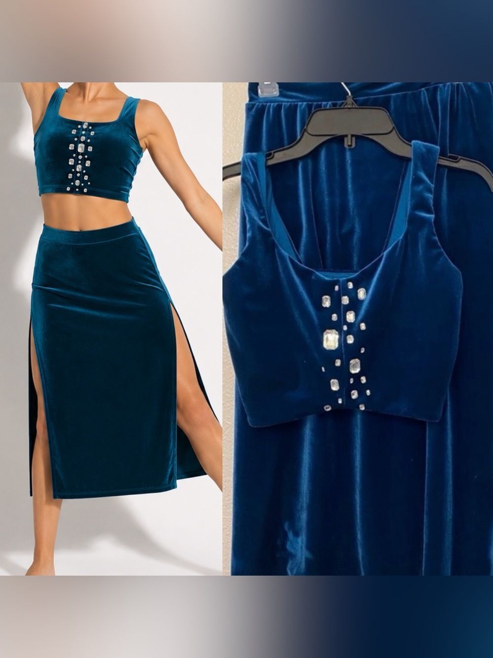 Line Up adult medium Austere teal velvet contemporary lyrical costume 2 piece